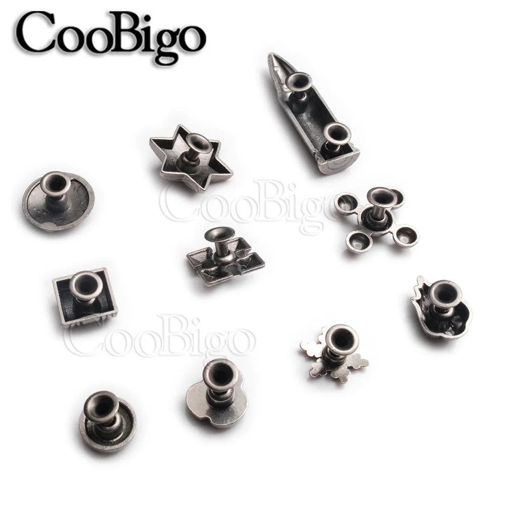 10 Sets Metal Studs Rivets Spike Stylish Riveting Parts for Leather Bag Garment Shoe DIY Craft Accessories Rose Bullet Snowflake