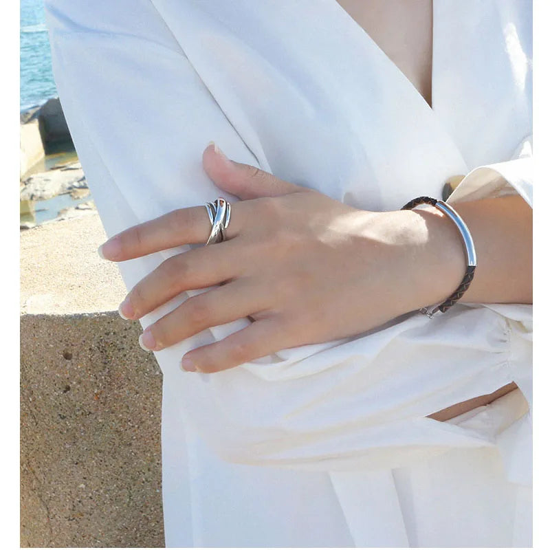925 Sterling Silver Rings For Women Bohemian Adjustable Geometric Irregular Rings Exaggerated Novelty Jewelry S-R406
