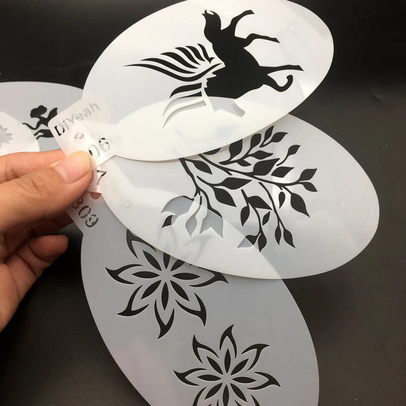 9PCS Stencils for Body Painting Face Art Halloween Birthday Party DIY Makeup Stamps Temporary Tattoos Reusable Stencils Plastics