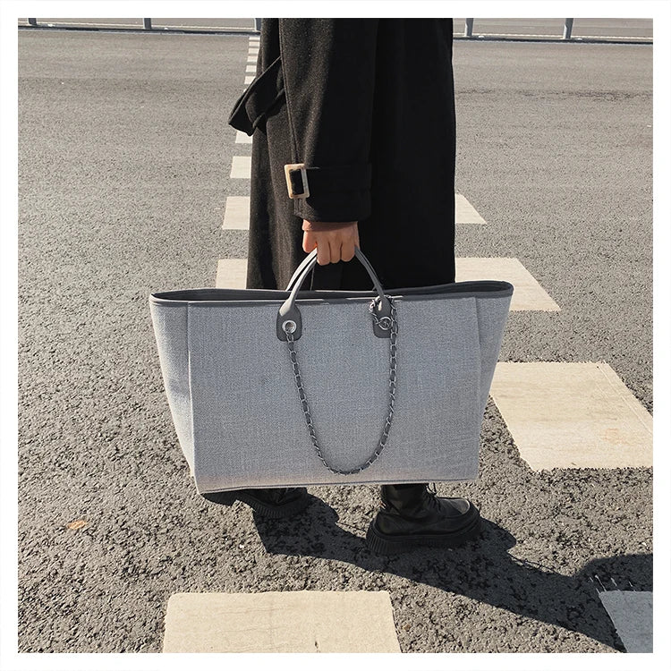 Women Tote Bag Fashion Canvas Large Capacity Handbag Casual Chains Shoulder Bags Ladies Big Messenger Bag Shopping Bag