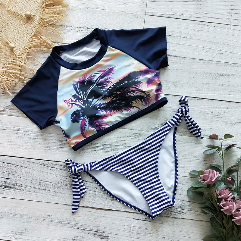 2023 Sexy Long Sleeve Bikinis Women Swimsuit Green Leaves Print Bathing Suits Beachwear Brazilian Bikini Set Biquini Female