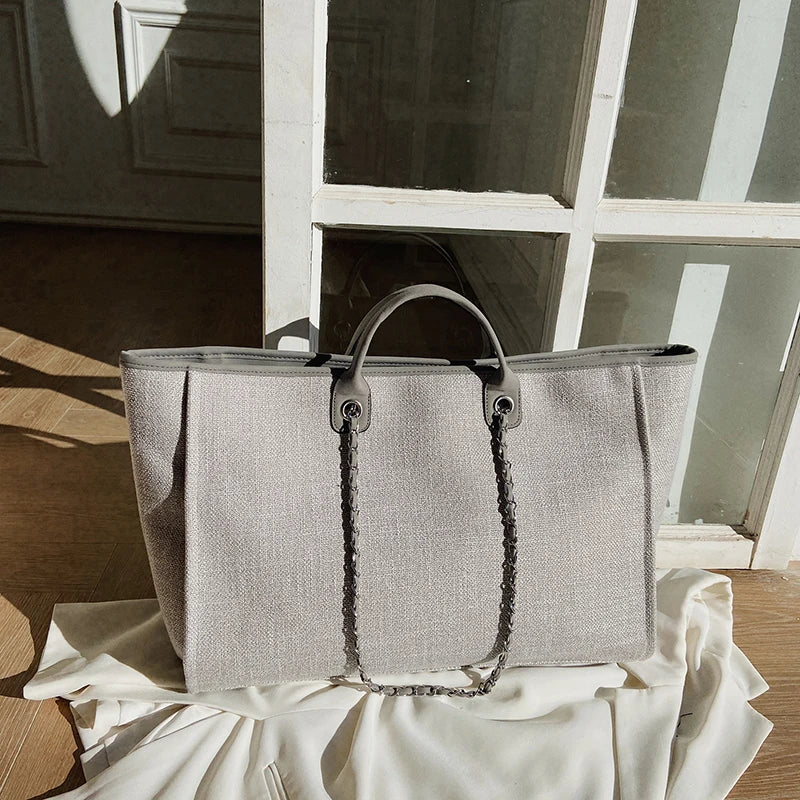 Women Tote Bag Fashion Canvas Large Capacity Handbag Casual Chains Shoulder Bags Ladies Big Messenger Bag Shopping Bag