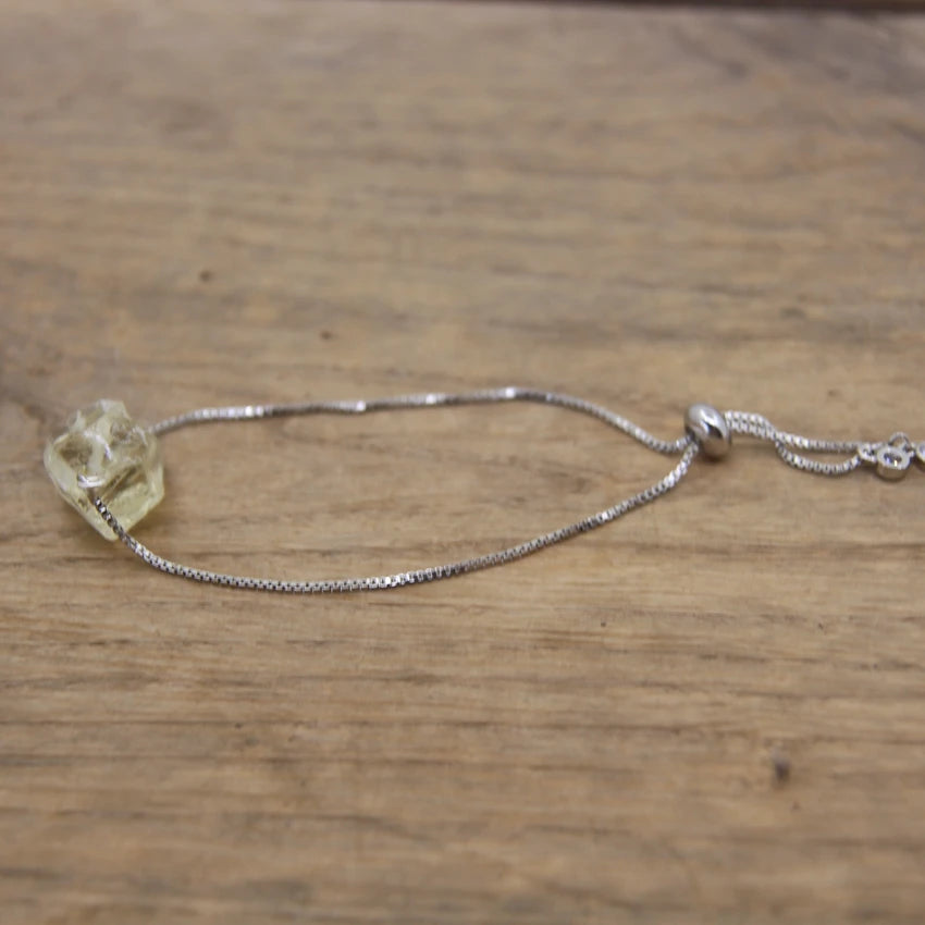 Raw Crystal Quartz Amazonite Citrines Tourmaline Stone Nugget Beads Silvery Chains Adjustable Bracelet Women Jewelry QC2003