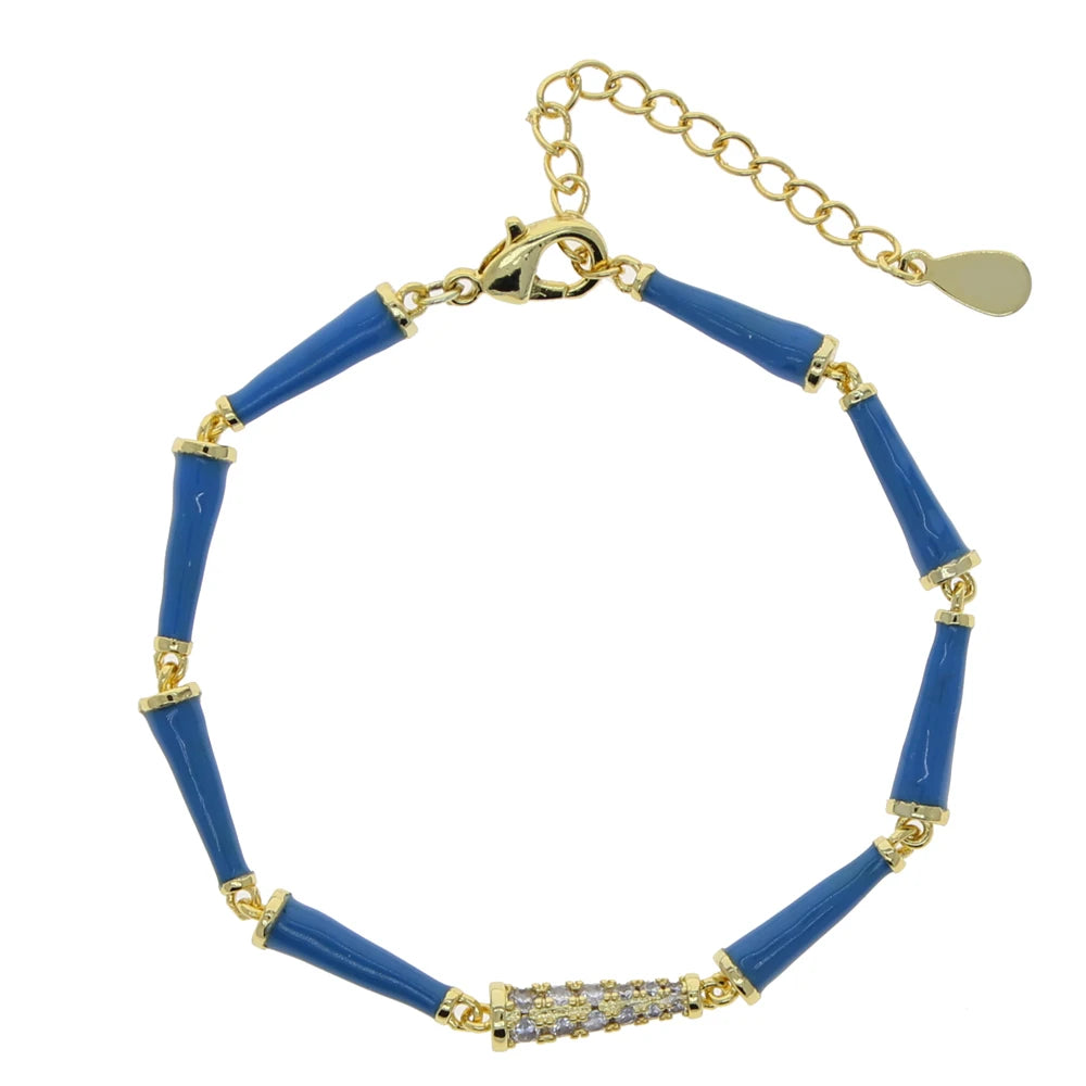 Rainbow Neon Enamel Beaded Link Chain Colorful Gold Color Women Girl New Bracelet