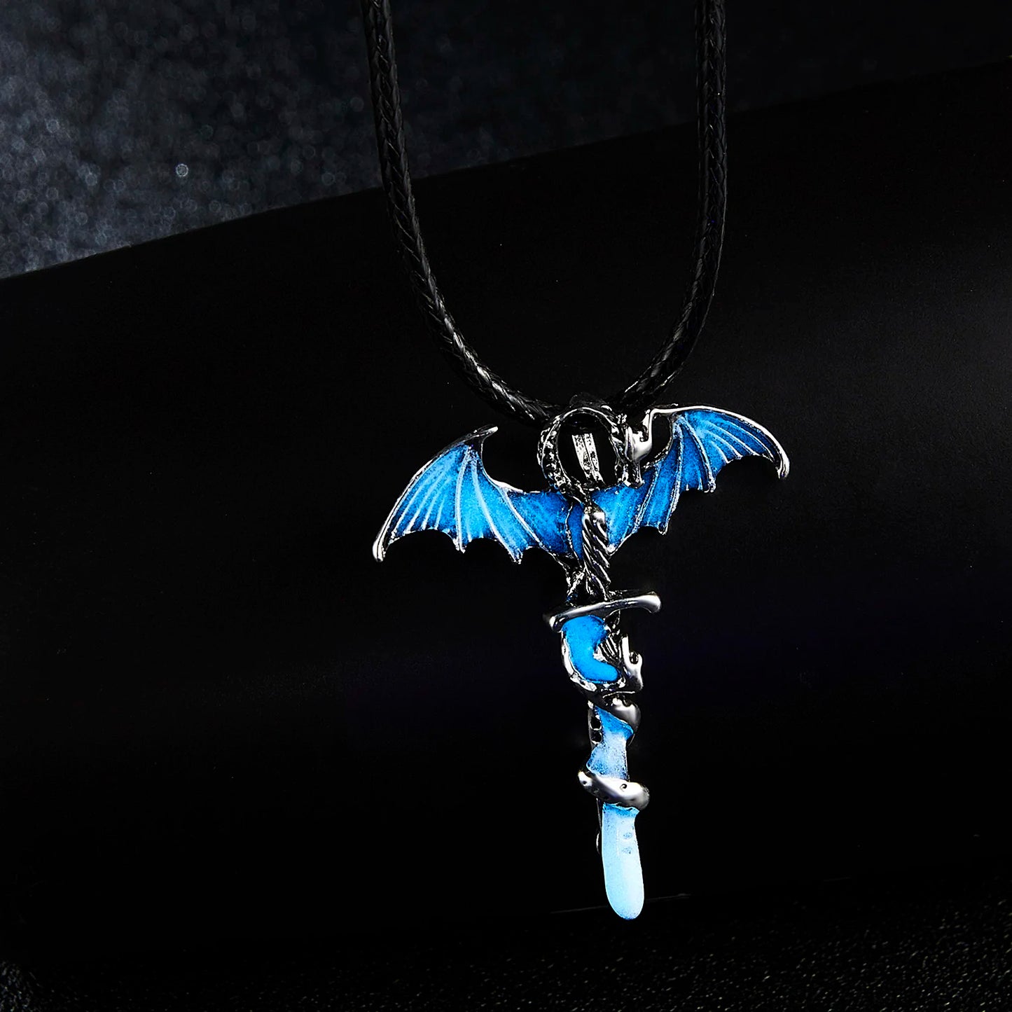 Rinhoo Vintage Magic Steampunk Glowing Luminous Punk Dragon Pendants Necklaces Mens Jewelry Glow In the dark Pendant Necklace