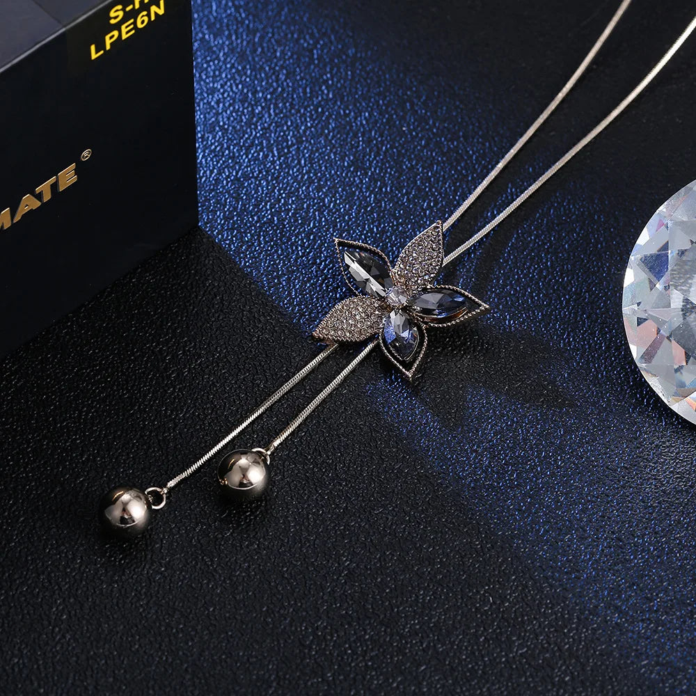 2024 Flower Long Necklaces for Women Fashion Crystal Choker Collier Femme Statement Necklaces&Pendants Accessories