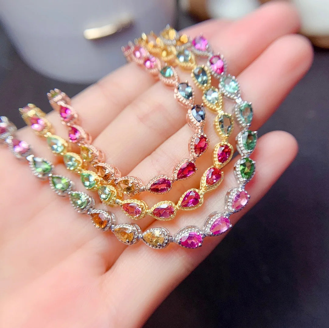 Exquisite Rainbow Tourmaline Bracelets 19cm Chain Rhinestone Slimming Bracelet Women Crystal Healing Bracelet Jewelry Gifts