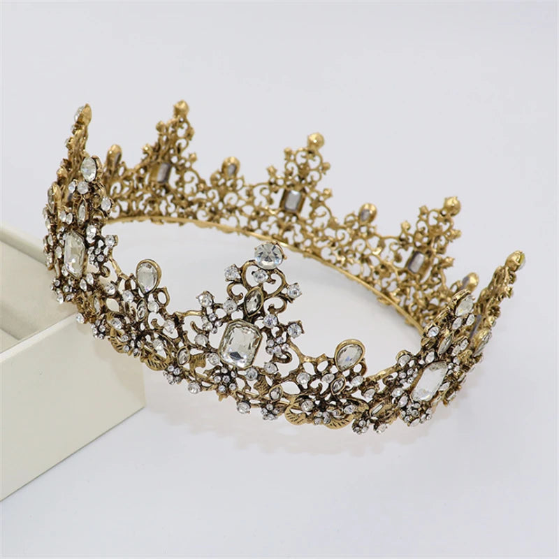 Vintage Baroque Tiara Crown Bride Crystal Queen King Crown Wedding Hair Jewelry Accessories Women Men Pageant Prom Headpiece