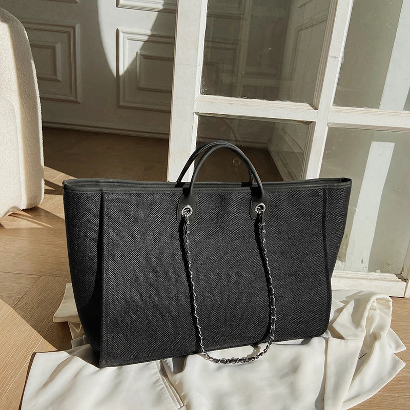 Women Tote Bag Fashion Canvas Large Capacity Handbag Casual Chains Shoulder Bags Ladies Big Messenger Bag Shopping Bag