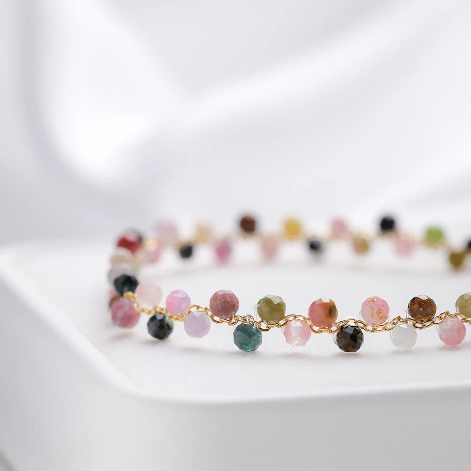 3MM Natural Stone Tourmaline Bracelet on Hand For Women Jewelry Party Wedding Luxury Gift Amethyst Handmade Adjustable Bangle