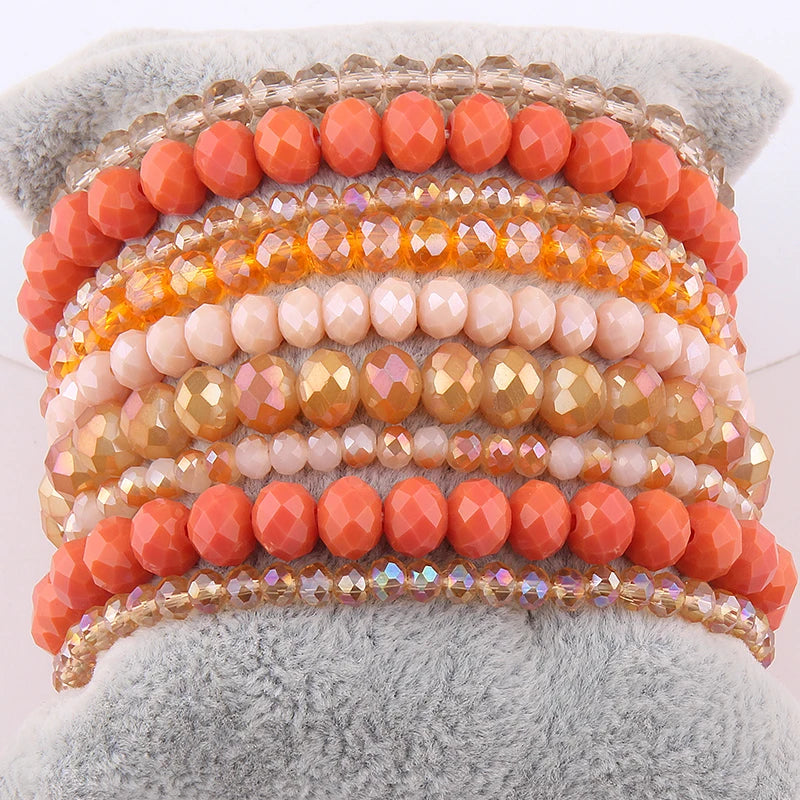 Fashion Designer Beaded Bracelet Set 9pc Glass Crystal Multi Stack Bracelets Set For Women Jewelry