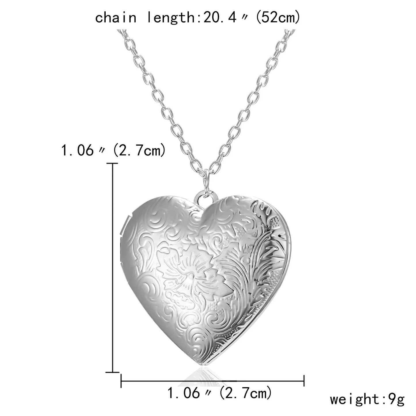 Unique Carved Design Heart-shaped Photo Frame Pendant Necklace Charm Openable Locket Necklaces Women Men Memorial Jewelry