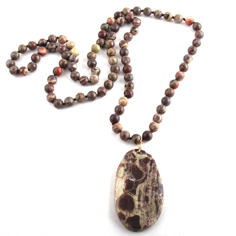 Fashion Jewelry Natural Beads Long Knotted Semi Precious Pendant Necklaces For Women Bead necklace