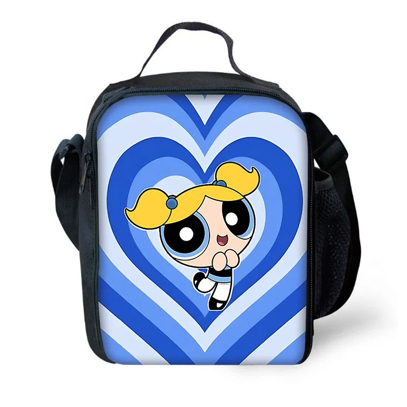 Cute P-PowerpuffS Girls 3 pcs set Child School Backpack with Lunch Bags ,Pencil Bags ,School Bags for Boys Girls Best Gift