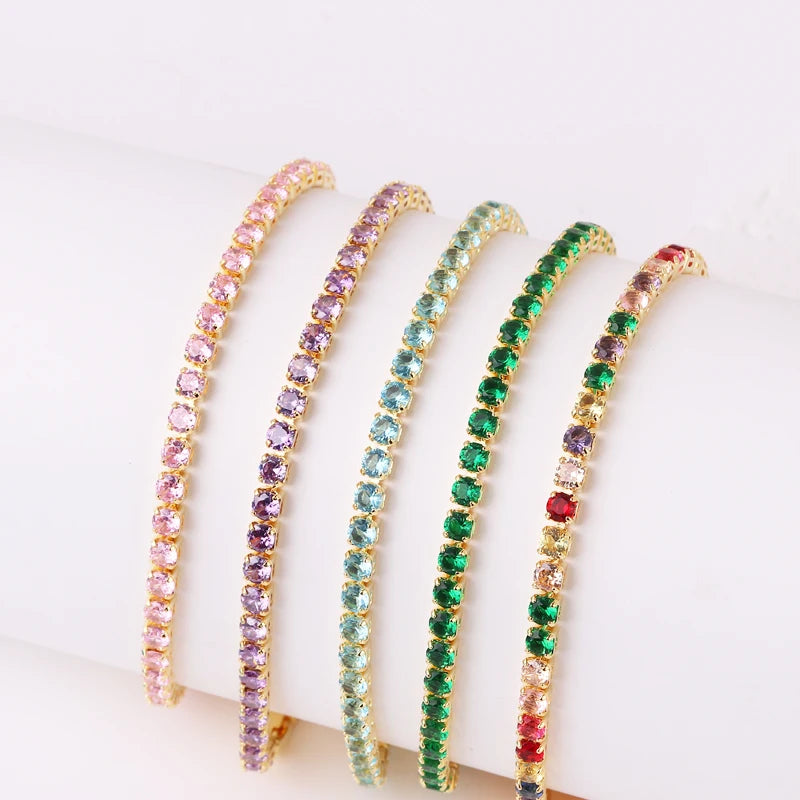 Luxury Rainbow Adjustable Multicolor Tennis Bracelets For Women Ladies Wedding Colorful Zircon Charm Bracelet Hand Chain Jewelry