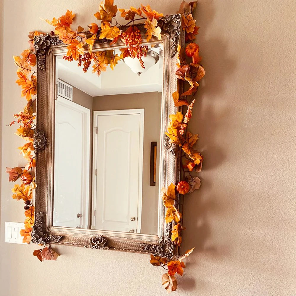 Thanksgiving Decorations Fall Maple Vine Garland Artificial Autumn Fall Foliage Garland Wedding Fireplace Decor Halloween Party