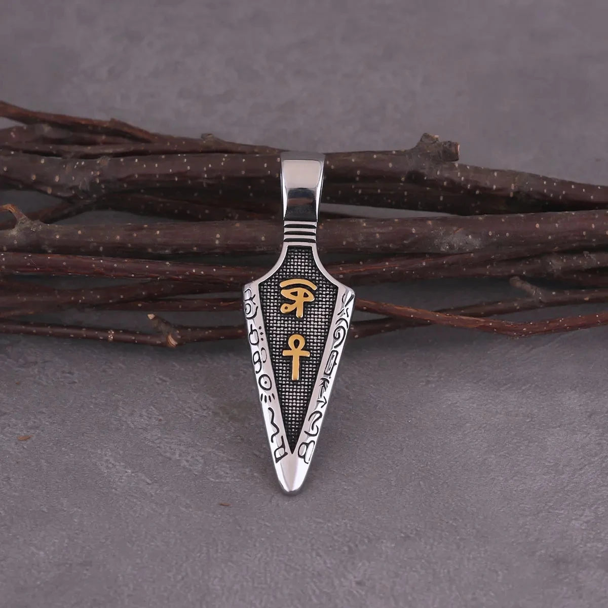 Vikings Stainless Steel Weapon Spear Necklace Scandinavia Rune Amulet Pendant Fashion Men Eye of Horus Gold Color Jewelry Gift