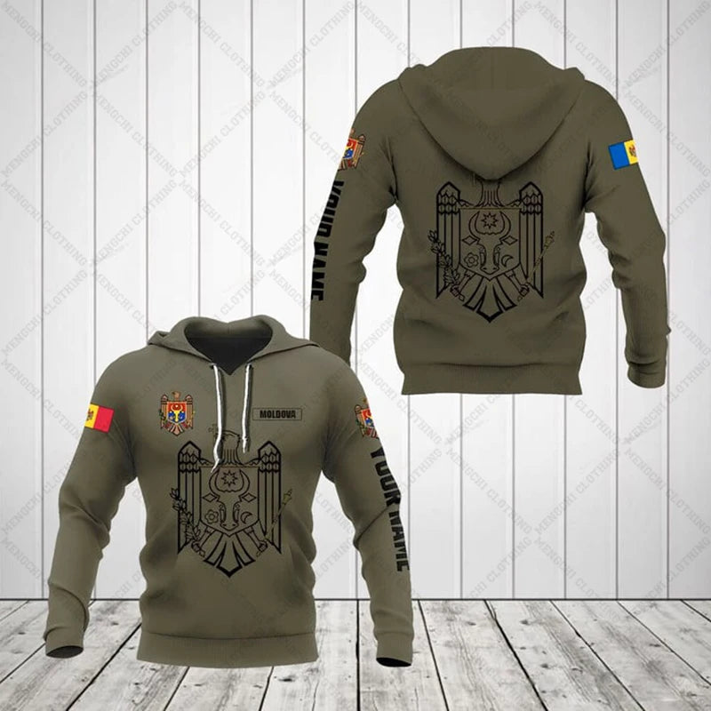 Custom Name Moldova Emblem Olive Hoodies Loose Unisex Pullover Sweatshirts Boy Casual Clothing Oversized Streetwear