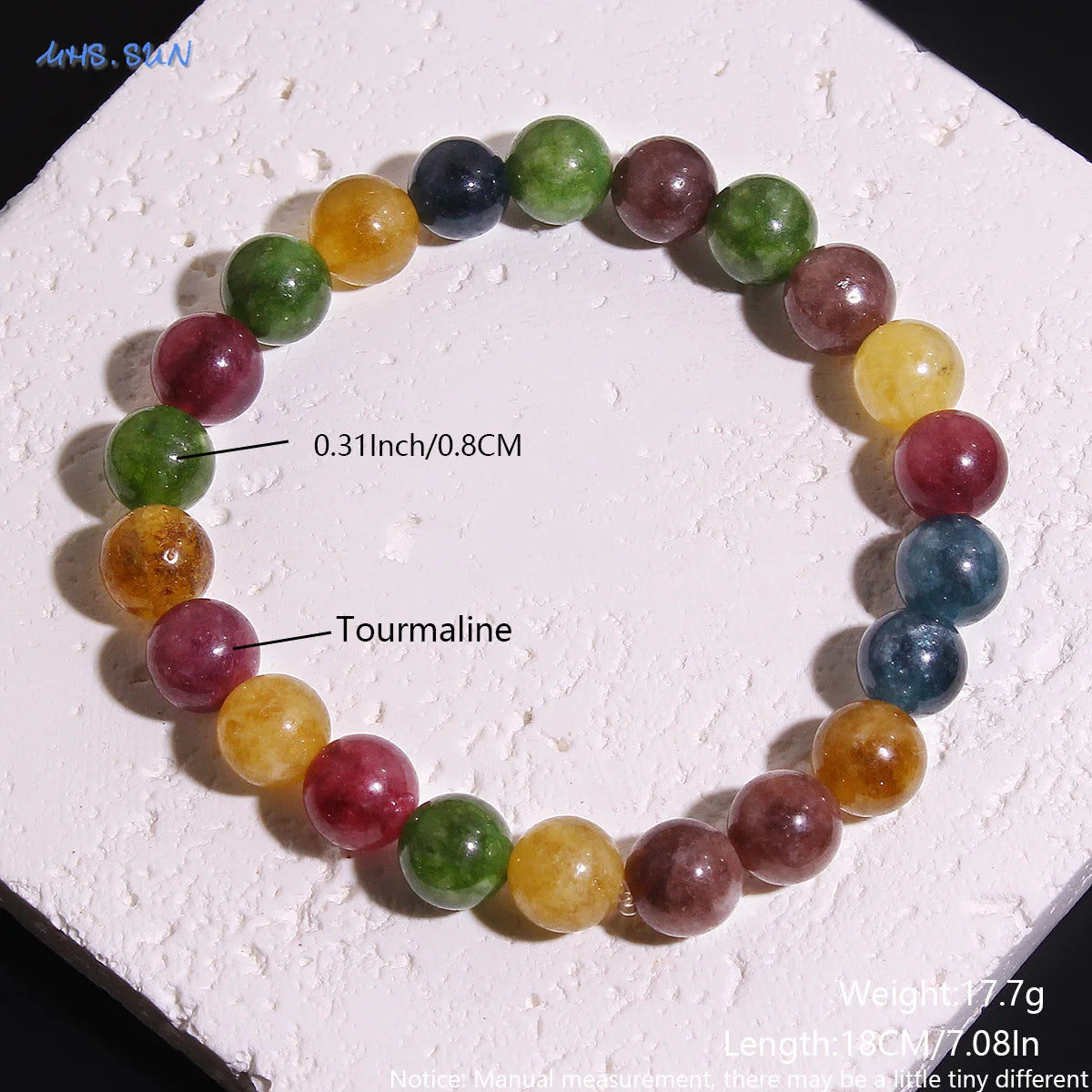 MHS.SUN Fashion Tourmaline Bracelet Colorful Natural Healing Energy Yoga Women Elastic Beaded Bracelet Jewelry Birthday Gifts