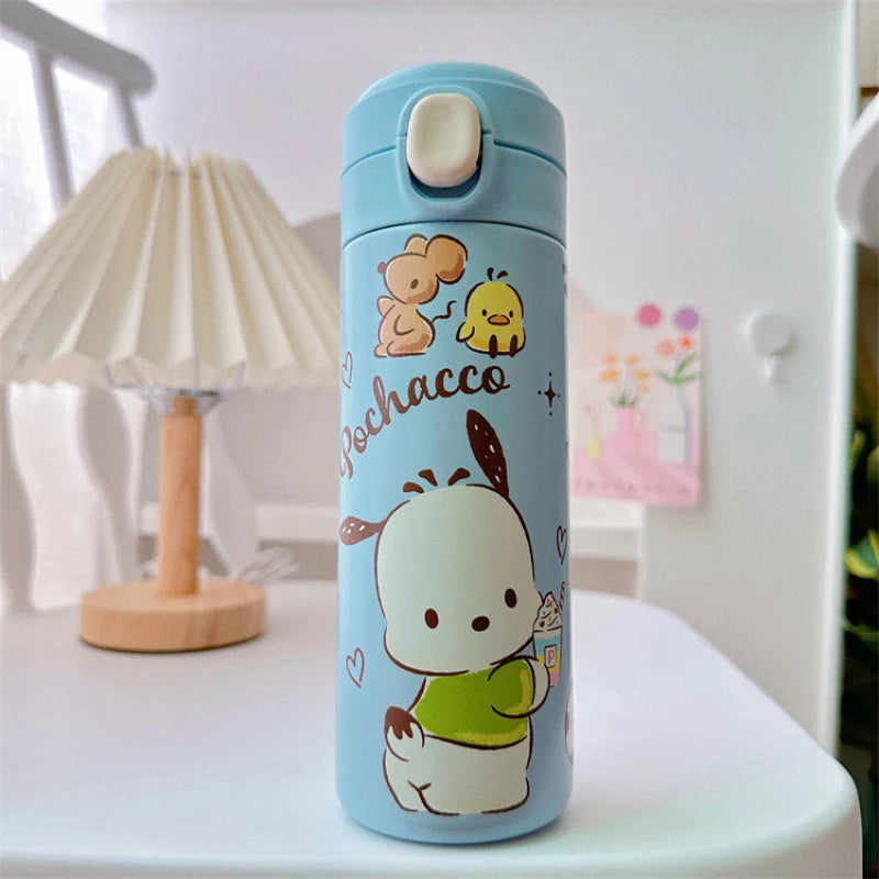 MINISO 420ML Thermos Coffee Cup 304 Stainless Steel Water Bottle Cute Cartoon Pattern Student Drink Bottle Girl Gift Water Cup