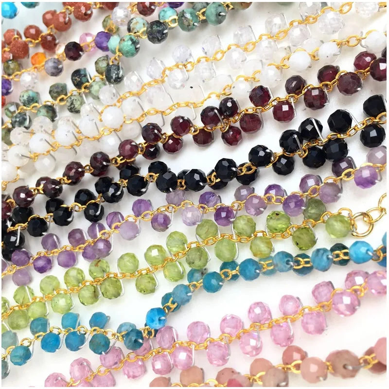 Gold Color 4MM Natural Stone Tourmaline Crystal Quartz Bracelet on Hand for Women Jewelry Party /Wedding Luxury Gift Handwork