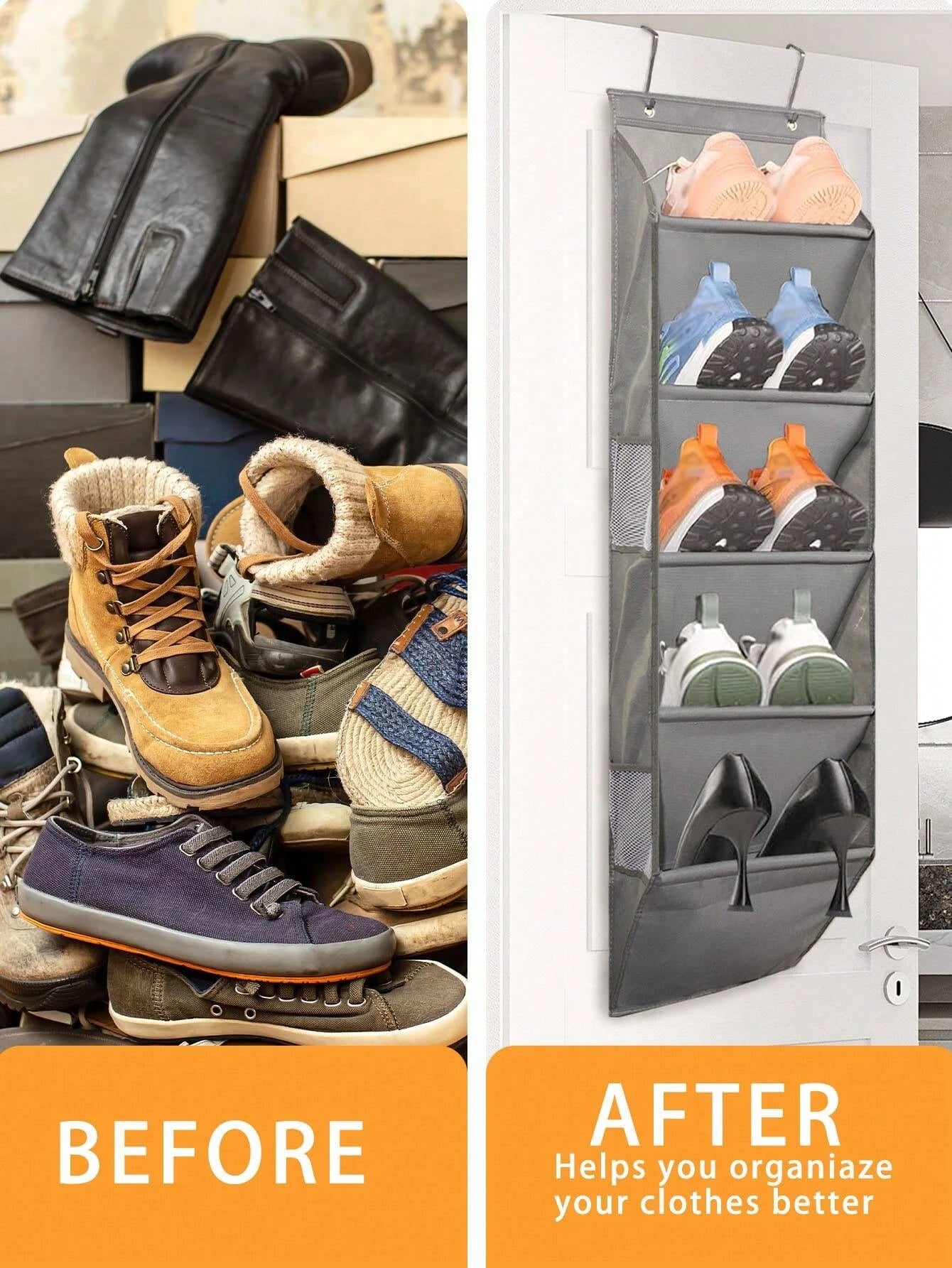 1pcs 5-Layer Over The Door Hanging Shoe Organizer, Gray Non-Woven Fabric Shoe Storage Hanging Bag,Hanging Shoe Rack