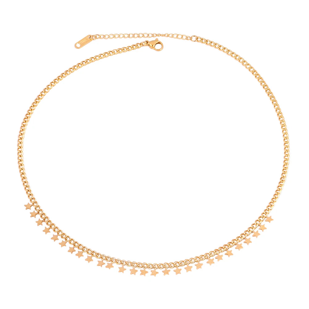 Trendy Stainless Steel Necklace For Women Gold Silver Color Round Geometric Pendant Necklace Choker Snake Chain Necklace Jewelry
