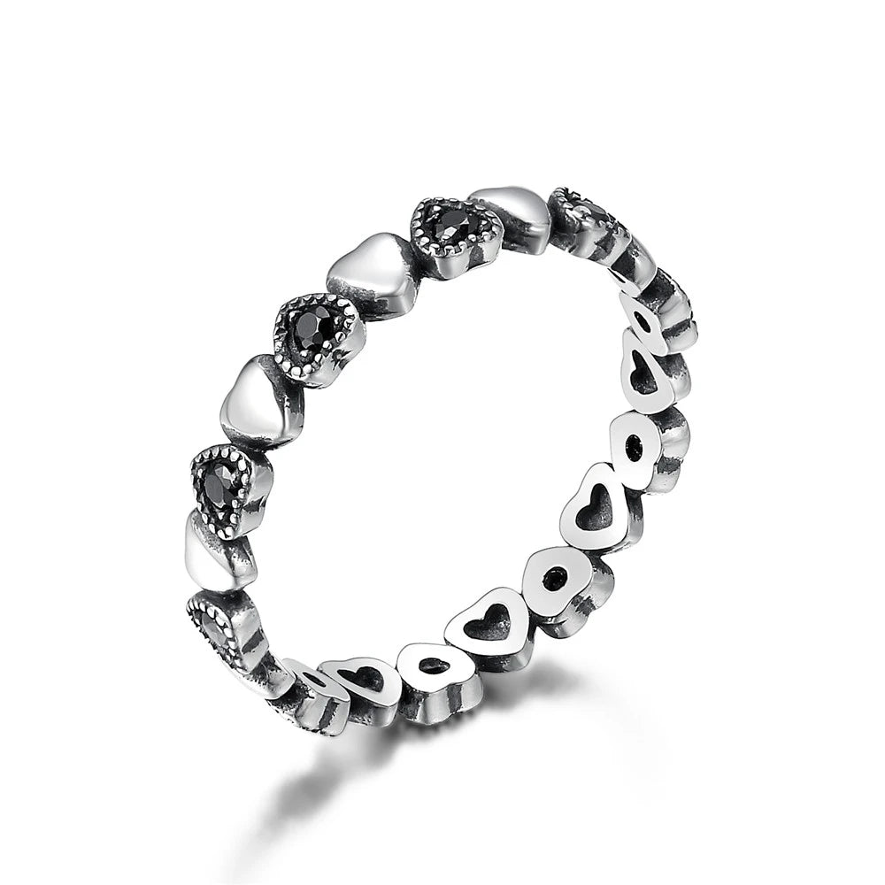 WOSTU European 925 Sterling Silver Simple Rings For Women Wedding Engagement Heart Rings With Zircon Original Female Jewelry