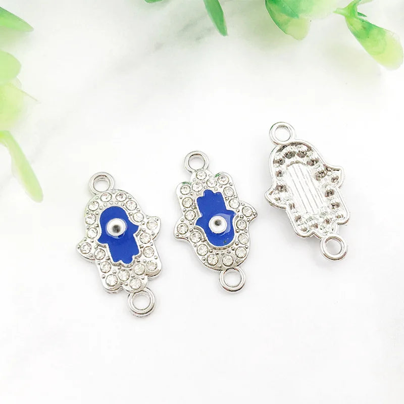 KC 2 Holes Connector Rhinestone Evil Eye Charm For Jewelry Making DIY Bracelet Necklace Bangle Accessories Supplies Wholesale