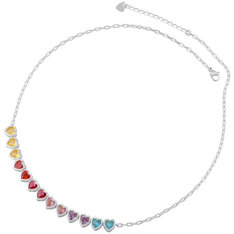 ZHUKOU Heart Rainbow bracelet for women 6 colors CZ stones necklace for women Summer adjustable jewelry sets wholesale VL333