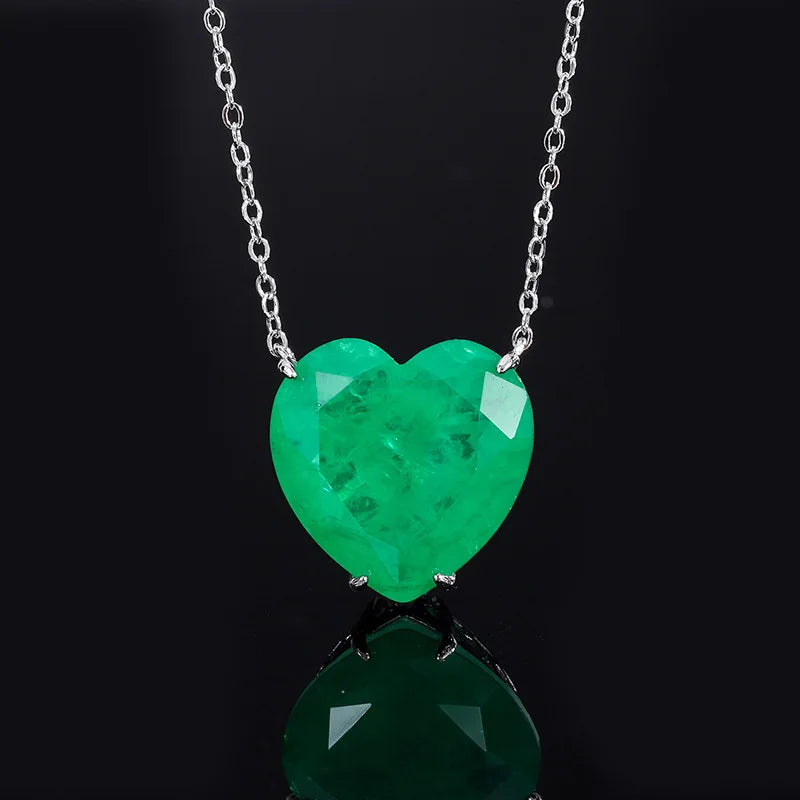 Luxury Silver Color Paraiba Tourmaline Gemstone Heart Necklace Earring for Women Wedding Dinner Party Jewelry Anniversary Gift