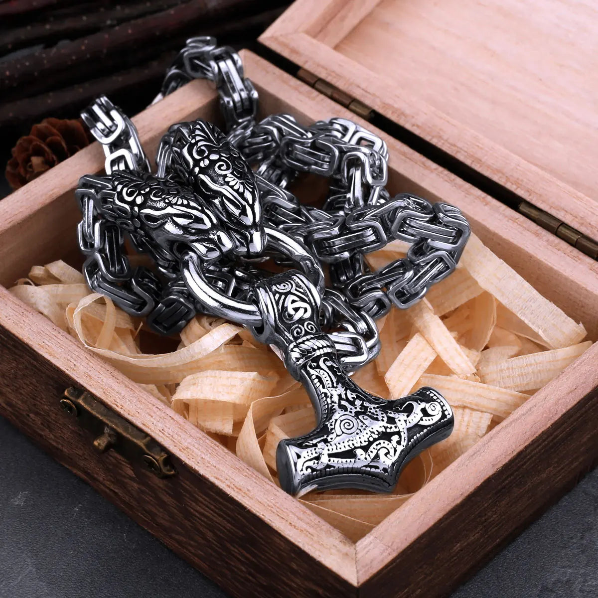 Viking Men's Dragon Head Necklace Thor's Hammer Fashion Hip Hop Biker Amulet Pendant Stainless Steel Jewelry Nordic Gifts