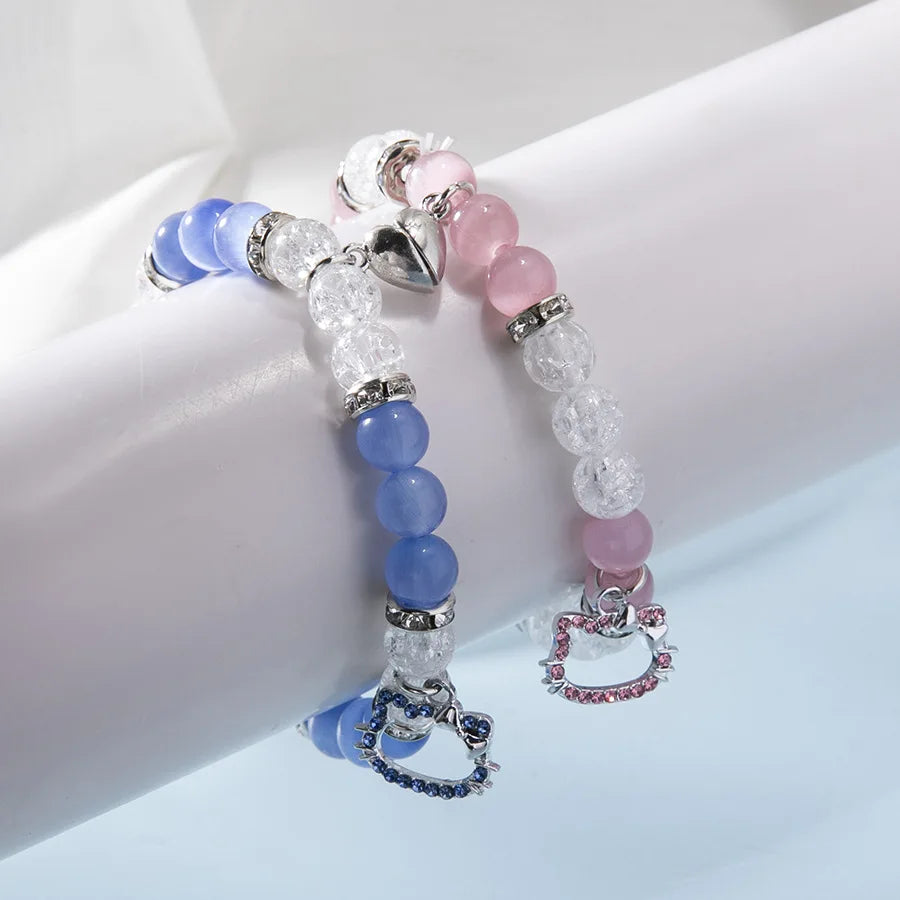 Cartoon Cat Spider Kitty Bracelets Matching Heart Magnetic Attract Charm Friendship Bracelets Gift for Couples Halloween Jewelry
