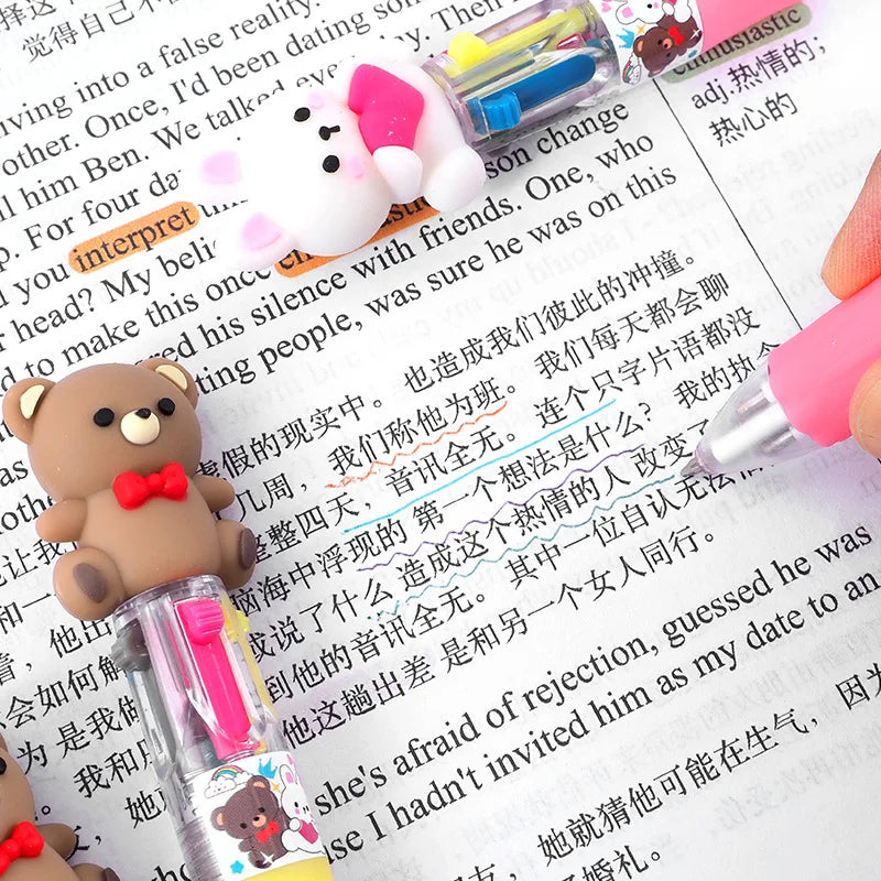 4 pcs/lot Cartoon Love Rabbit Bear 4 Colors Ballpoint Pen Mini Korean Stationery Pens For Writing Cute School Office Supply