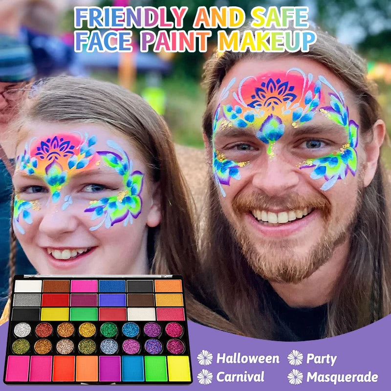 42-Colors Water-Based Face & Body Painting Kit,UV Neon Glitter Fluorescent Paint Makeup,Face Body Paint Art Festivals Halloween