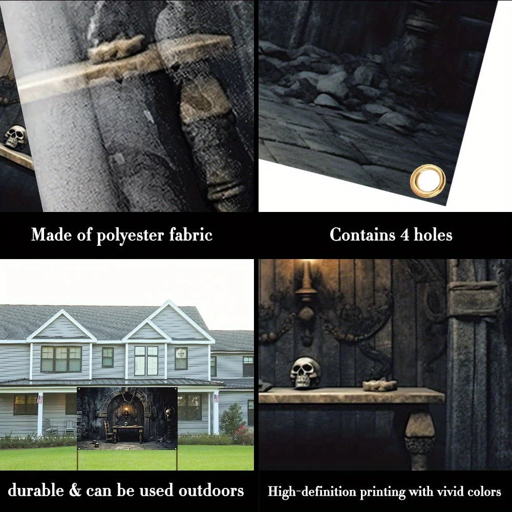 1 piece, Halloween polyester decorative banner, retro dungeon photography background cloth, Halloween happy horror thriller
