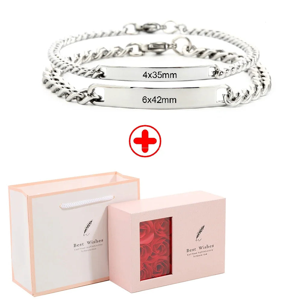 2pcs/set Customized Name Bracelet Made of Stainless Steel Couple Gift Included Jewelry Box Supports Dropshipping 2025 Hot