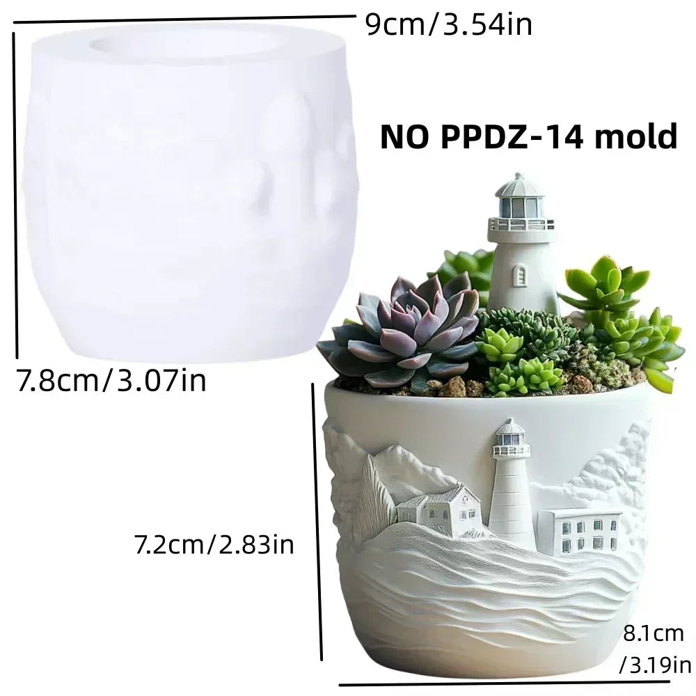 Windmill Town Succulent Plant Pot Silicone Mold Windmill Town House Relief Flower Pot Resin Mold Dream house storage box molds