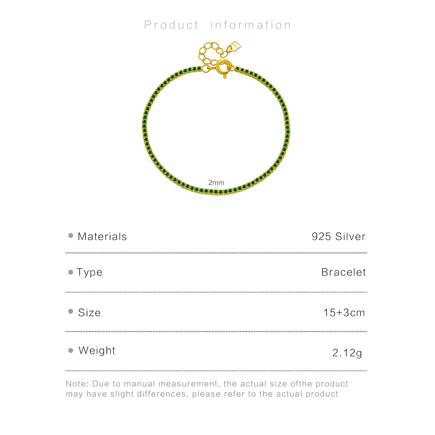 ANDYWEN 925 Sterling Silver Rainbow 1.5mm Tennis Chain Bracelet Luxury CZ Fine Jewelry Wedding Gift Soft Solid Jewelry Gift