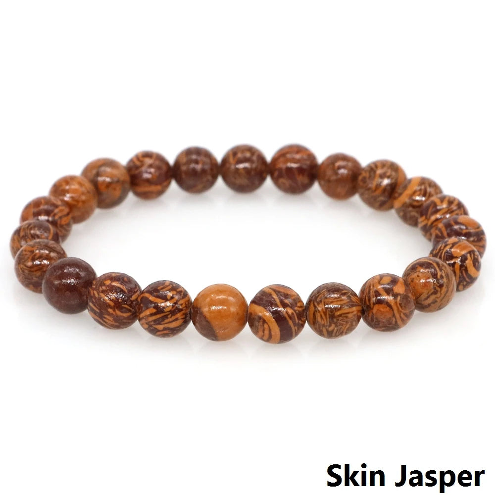 Women Men Bracelet Natural Rainforest Jasper Crystal Round Beads Wrist Chain Chakra Healing Energy Stretch Charm Strand Jewelry
