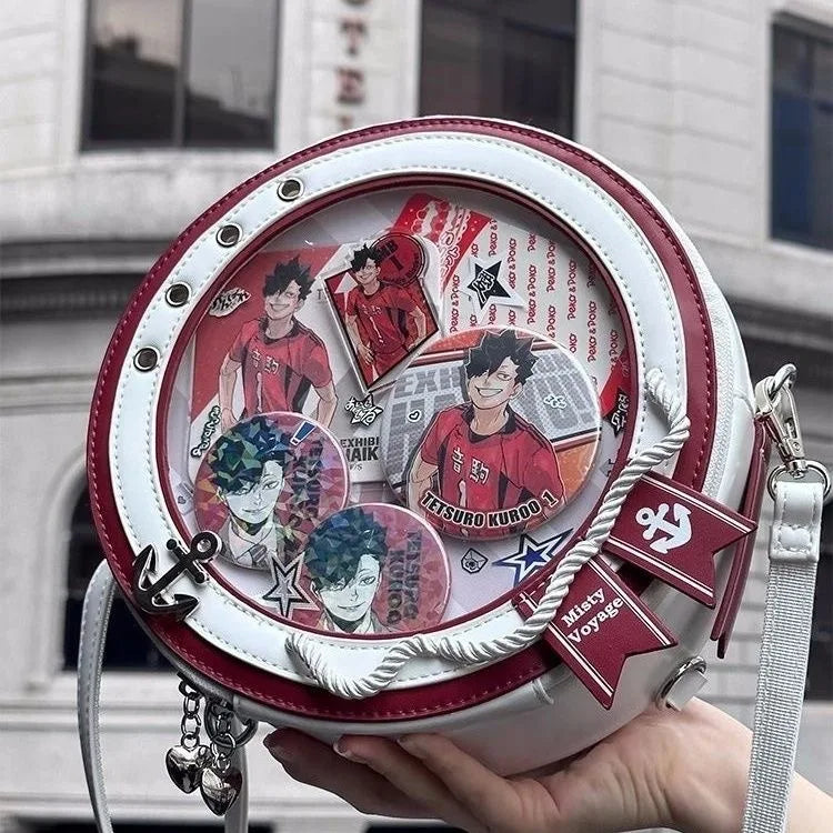 Y2K Cute Nautical Theme Ita Bag Kawaii Girl Transparent Shoulder Bag DIY Display Backpack Students Round Messenger Crossbody Bag