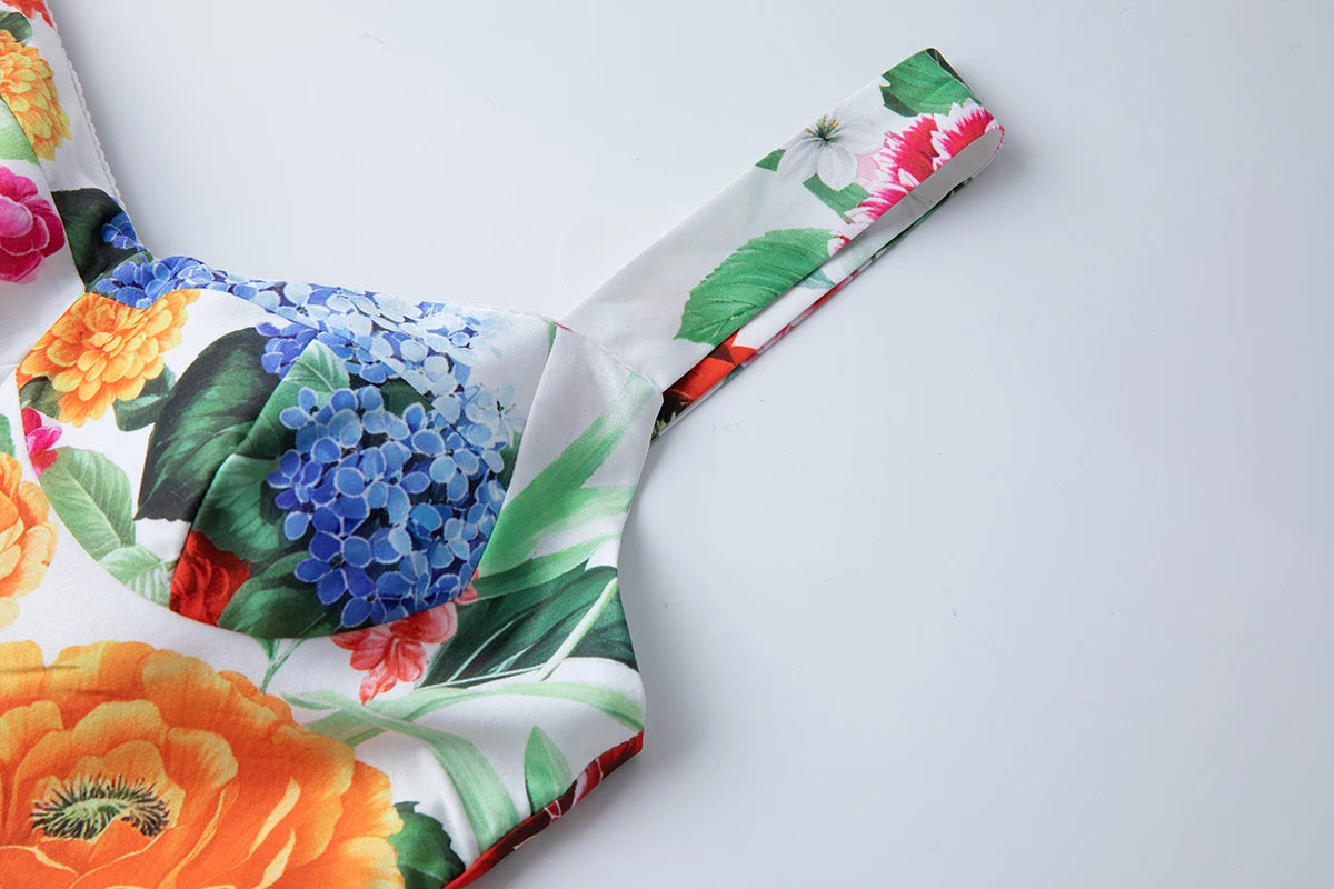 Women Gorgeous Flower Long Dress Swing Sling Dress Spaghetti Straps Floral Backless Dresses Summer Lady Elegant Holiday Outfits