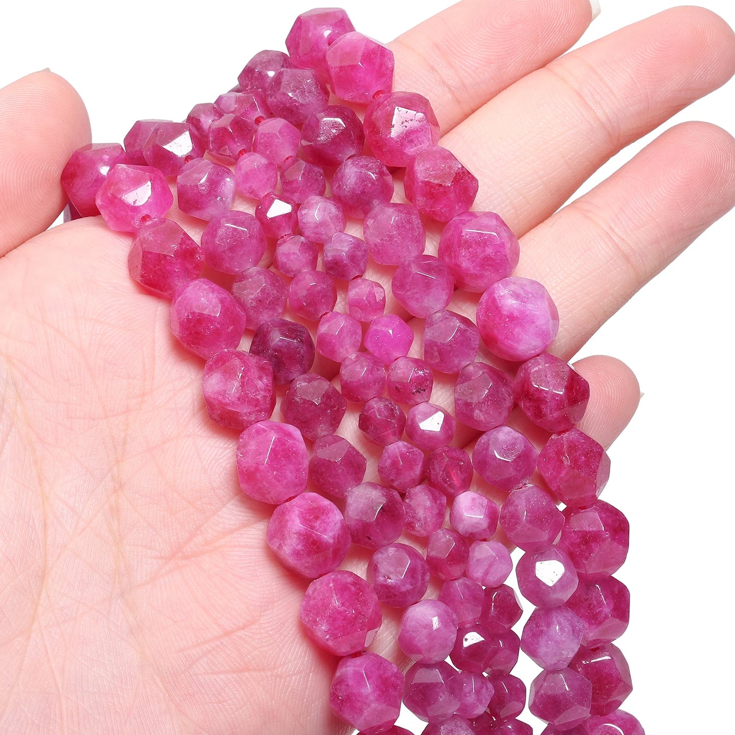 Wholesale Natural Stone Beads 6/8/10mm Pink Red Faceted Tourmaline Charms Loose Beads for Jewelry Making DIY Bracelet Accessory