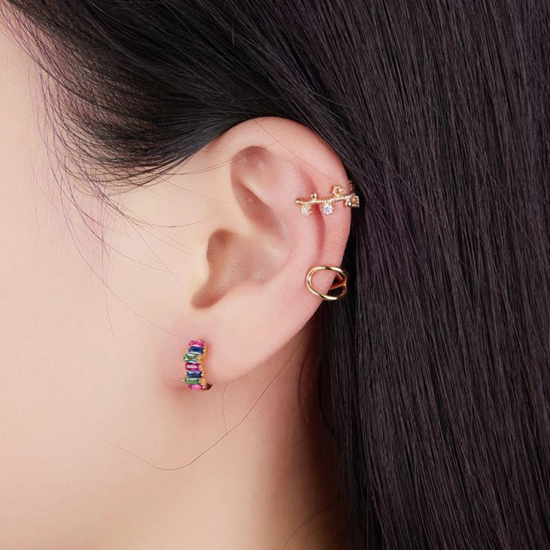 Colorful Crystal Earrings 925 Sterling Silver Ear Needle Stud Earrings for Women Cross Dangle Earrings Party Wedding Jewelry