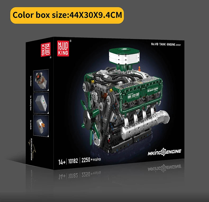 Mould King 10182 Technical Car Engine Toys The Motorized V8 Tank Engine Building Block Assembly Engine Brick Kids Christmas Gift