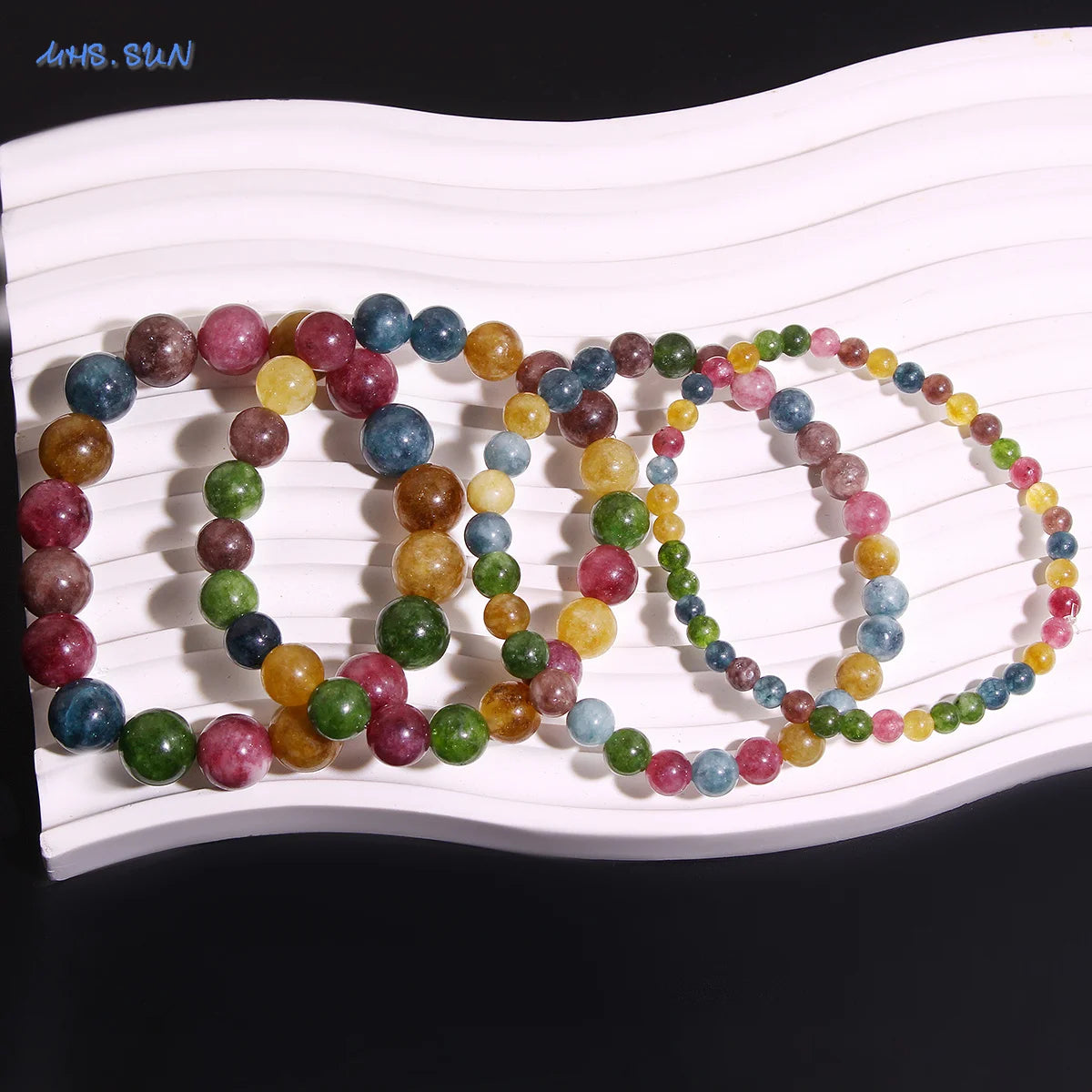 MHS.SUN Fashion Tourmaline Bracelet Colorful Natural Healing Energy Yoga Women Elastic Beaded Bracelet Jewelry Birthday Gifts