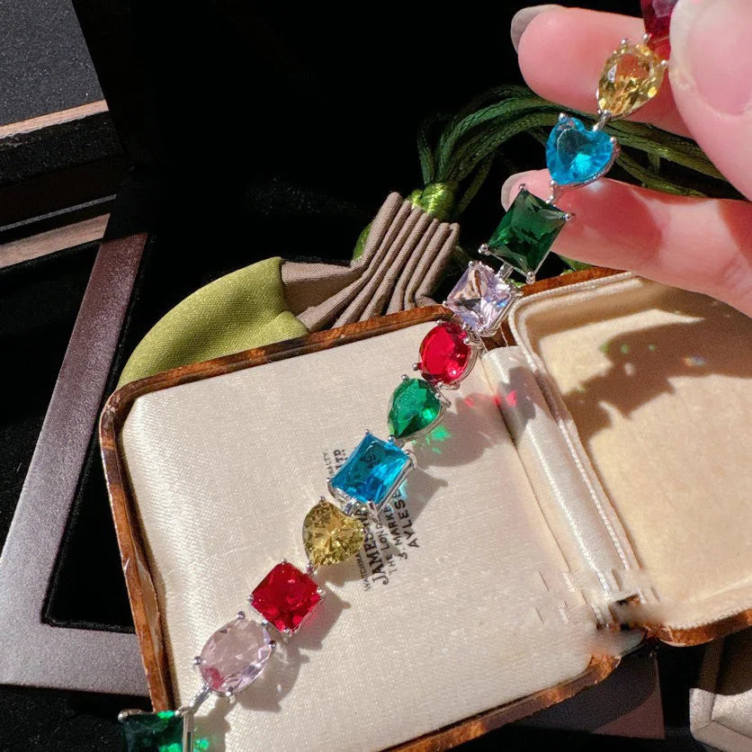 Women Austrian Rainbow Gem Bracelet Fantasy Bubble Plated 18K Gold Margaret Colored Gem Zircon Ring