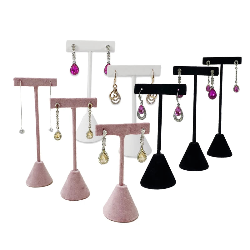 T-shaped Earring Display Stand Velvet PU Leather Jewerly Display Rack Earring Stud Accessories Display Storage Props 3Pcs/lot