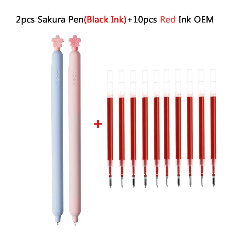 KACO 2pcs Sakura Gel Pen Set Double Ball ST Tip Side-pressed Decompression Signature Pens, Limited Romantic Aesthetic Stationery