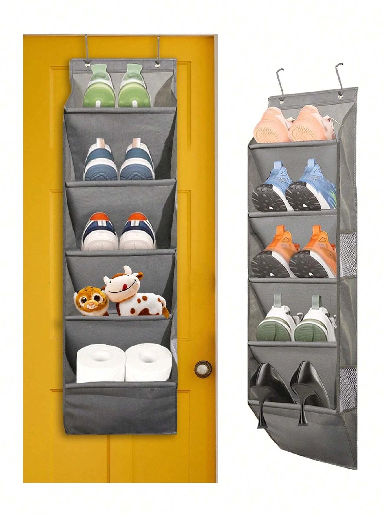 1pcs 5-Layer Over The Door Hanging Shoe Organizer, Gray Non-Woven Fabric Shoe Storage Hanging Bag,Hanging Shoe Rack